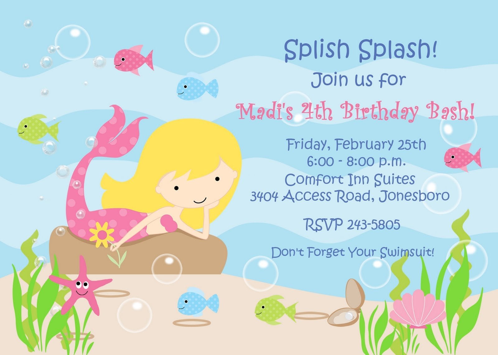Free Template Mermaid Party Invitation