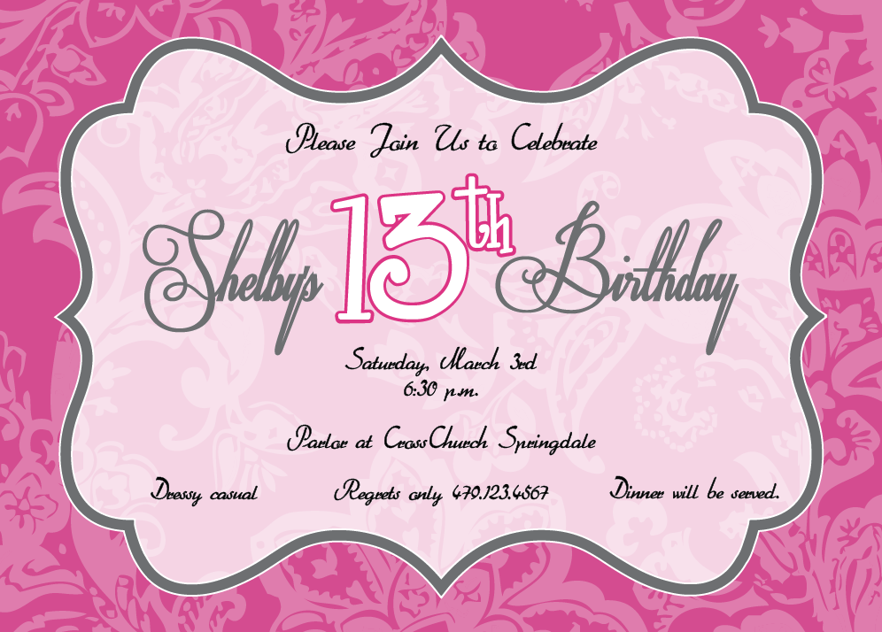 13 Birthday Invitation Girls