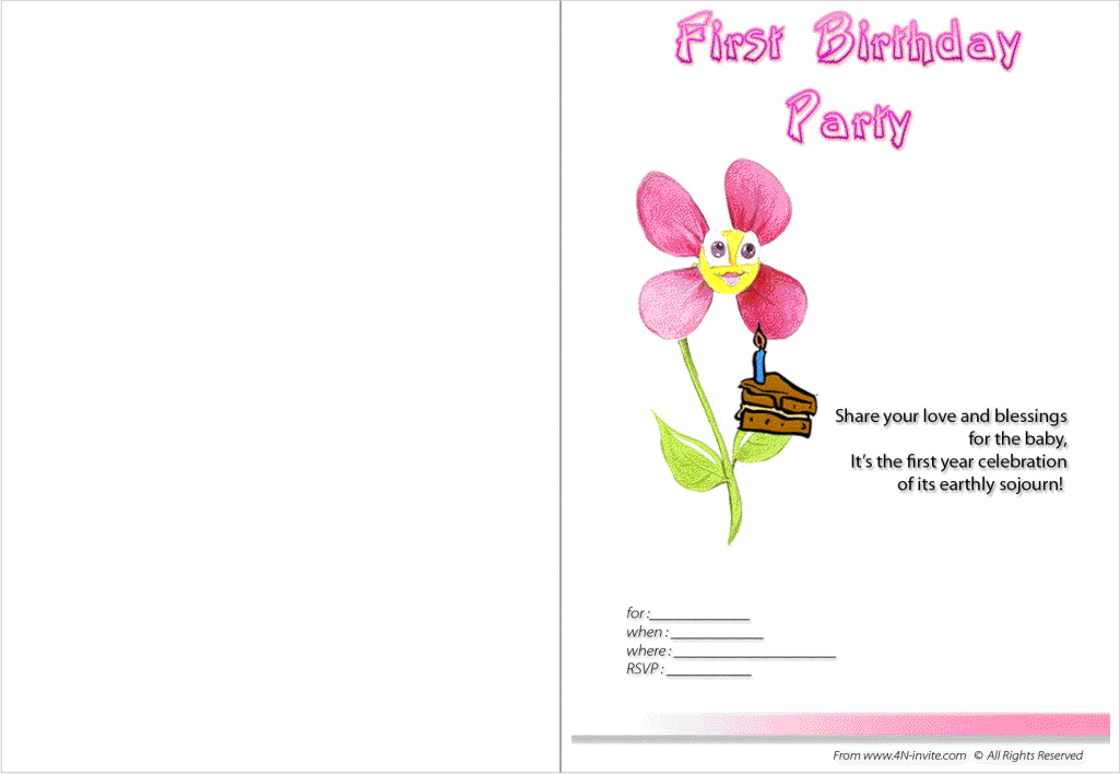 1st Birthday Party Invitations Girl Template