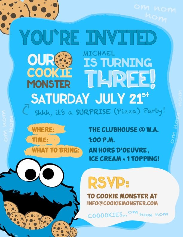 Cookie Monster Invitations Cookie Monster Invitations