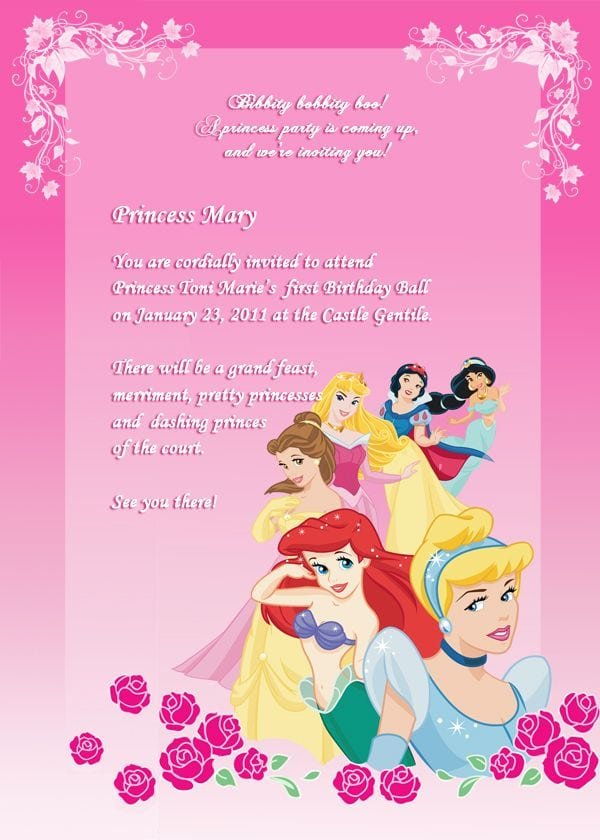Free Invitation Card For Princess Birthdays