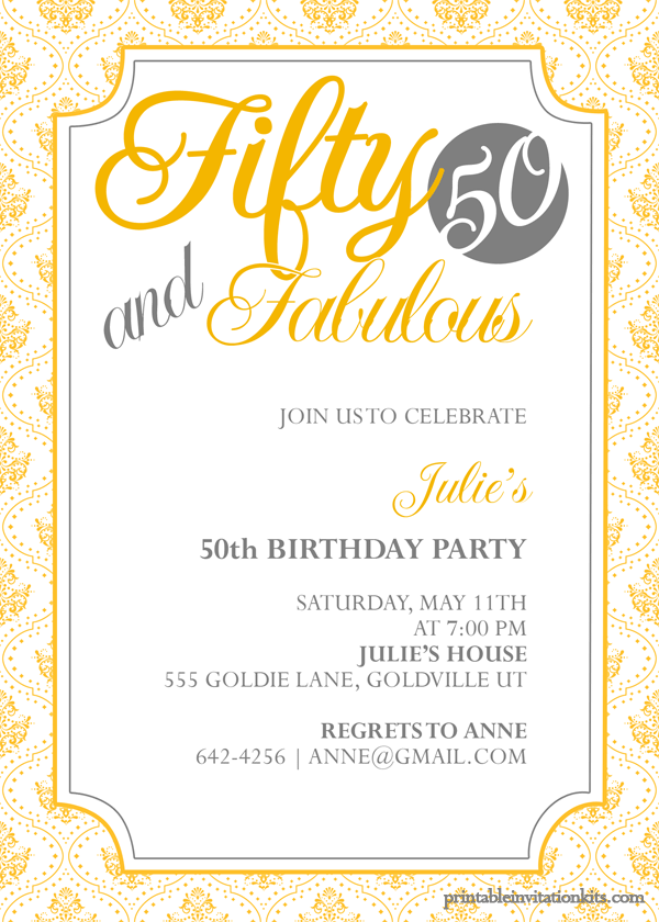 Free Printable 50th Birthday Party Invitation Templates