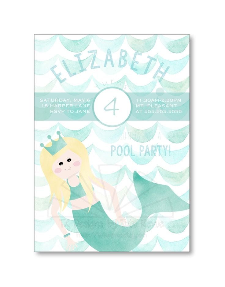 Kids Mermaid Pool Party Invitation