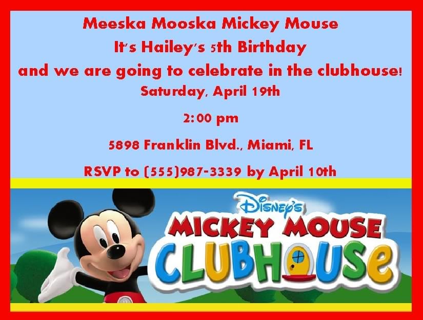 Mickey Mouse Clubhouse Invitation Template