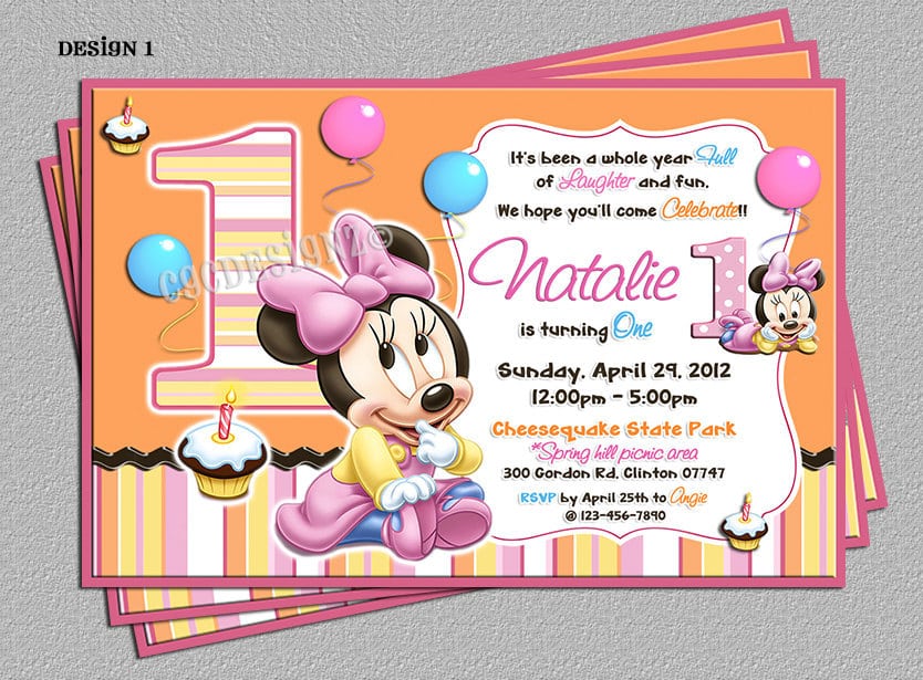 Minnie Mouse First Birthday Invitation Templates
