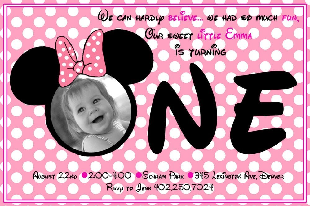 Minnie Mouse Invitation Birthday Cards