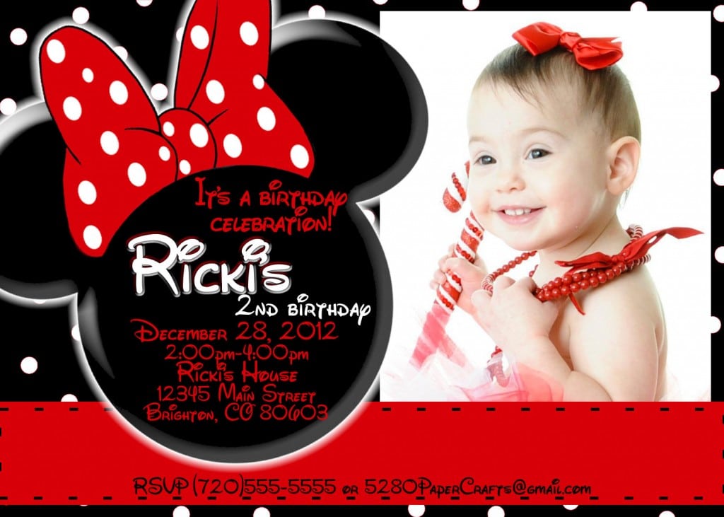 Minnie Mouse Party Invitation For 1st Birthday