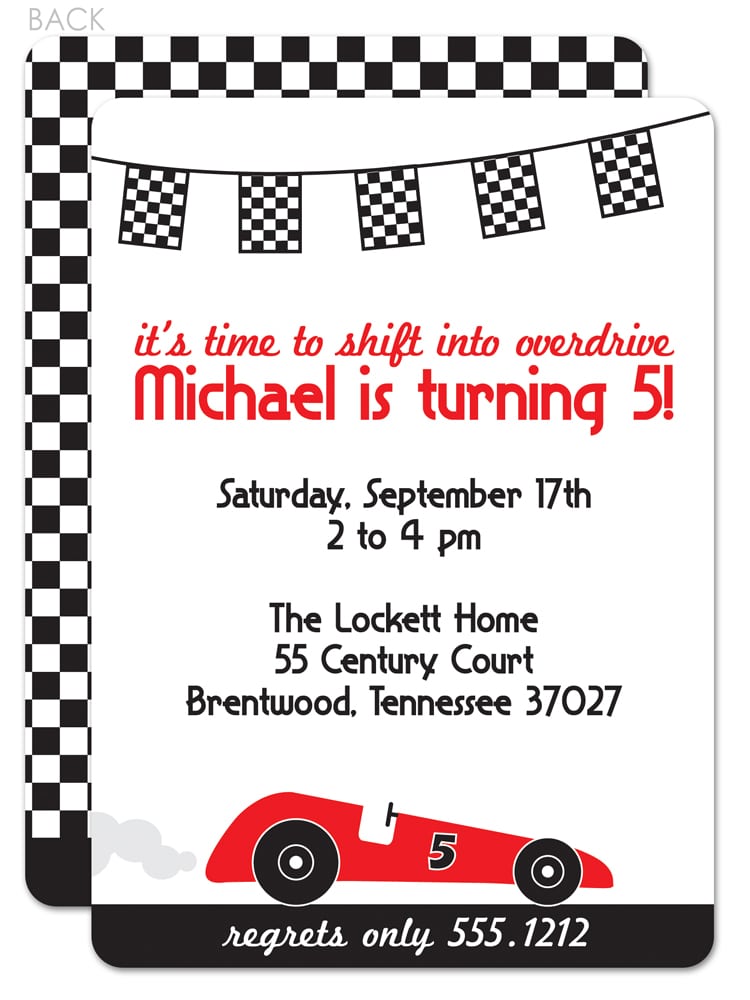 Race Car Birthday Invitation