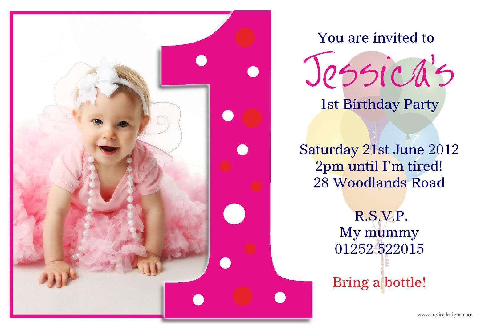 Baby Girl 1st Birthday Invitation Templates Free