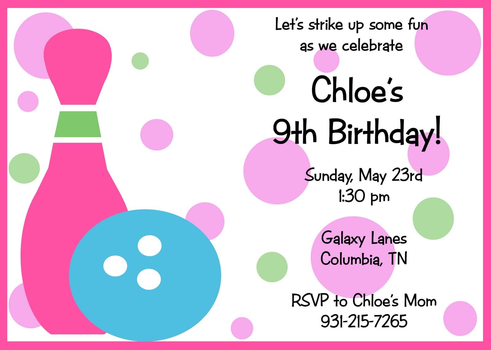 Bowling Party Invitation Cards