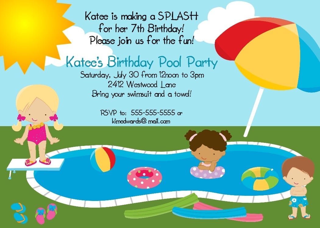 Free Pool Birthday Party Invitations