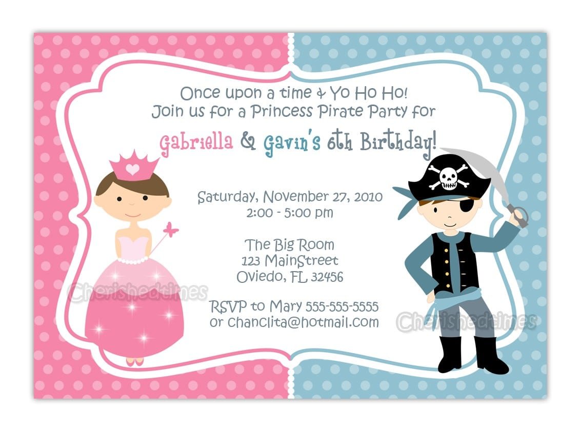 Free Princess Pirate Birthday Party Invitations