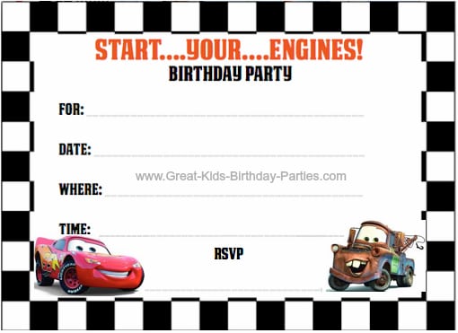 Free Printable Cars Birthday Invitation Cards