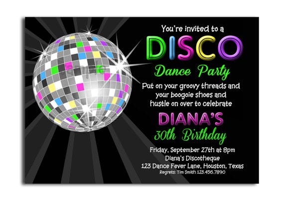 Free Printable Disco Party Invitations Templates