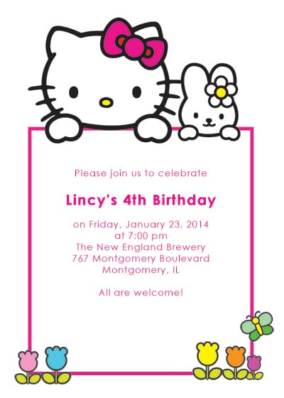 Free Printable Hello Kitty Birthday Invitation Card