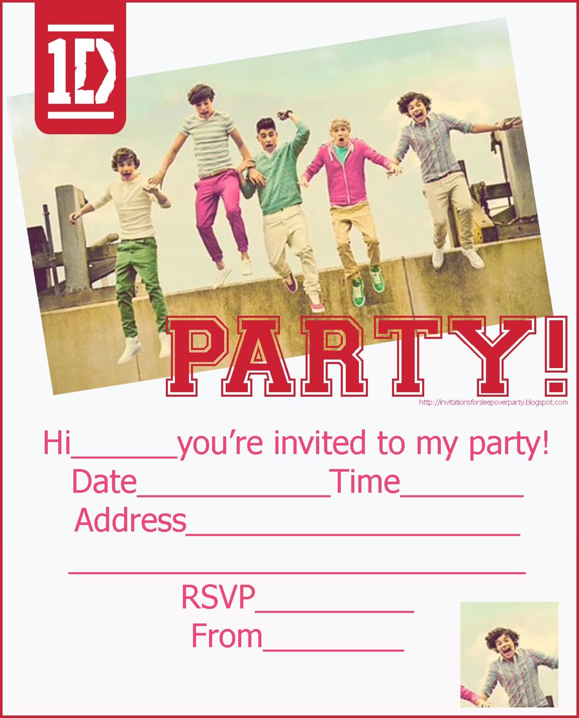 Free Printable One Direction Birthday Party Invitations