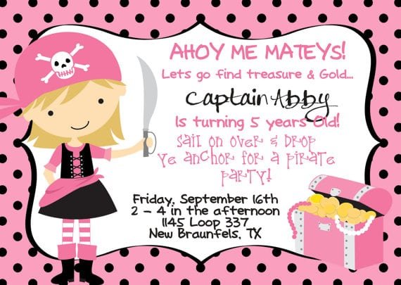 Girl Pirate Invitation Wording