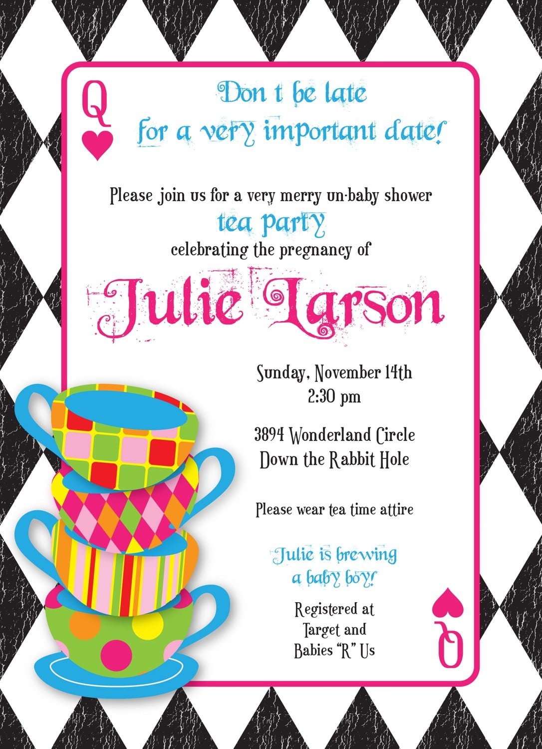 Mad Hatter Baby Shower Invitation Wording