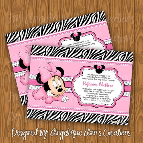 Minnie Mouse Zebra Print Baby Shower Invitations