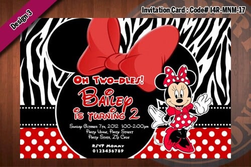 Minnie Mouse Zebra Print Invitation