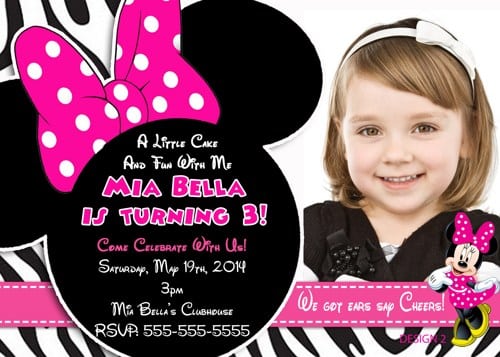 Minnie Mouse Zebra Print Party Invitations