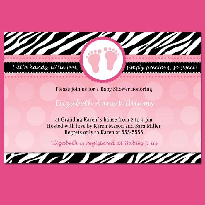 Pink Zebra Baby Shower Invitation Template