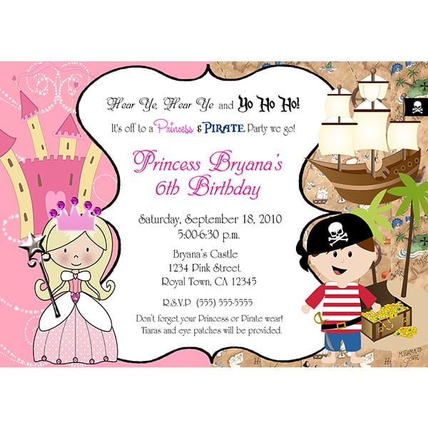 Printable Pirate And Princess Party Invitation