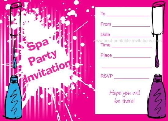 Printable Spa Birthday Party Invitations