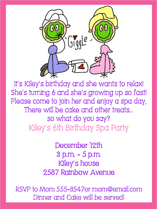 Spa Party Invitation Wording