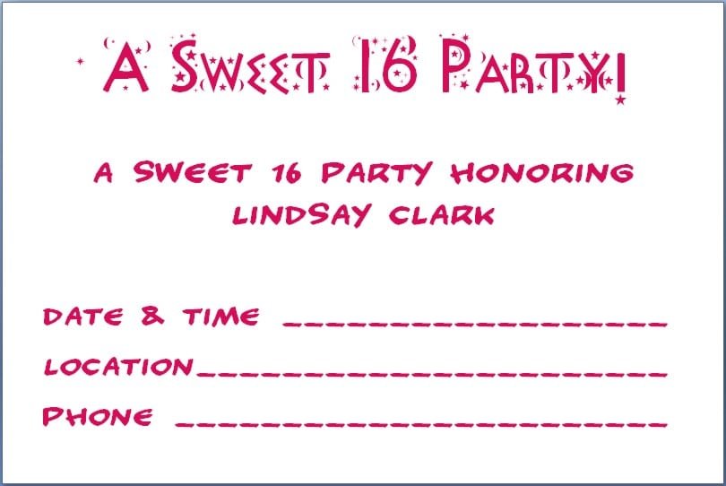 Sweet 16 Birthday Invitations Printable Free