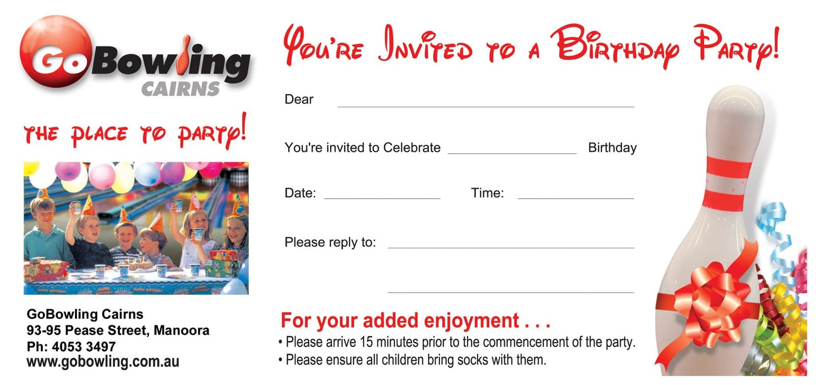 Ten Pin Bowling Party Invitation Template