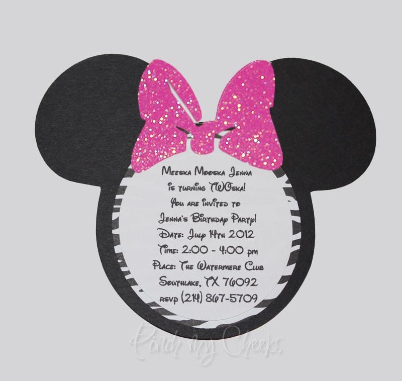 Zebra Print Minnie Mouse Baby Shower Invitations