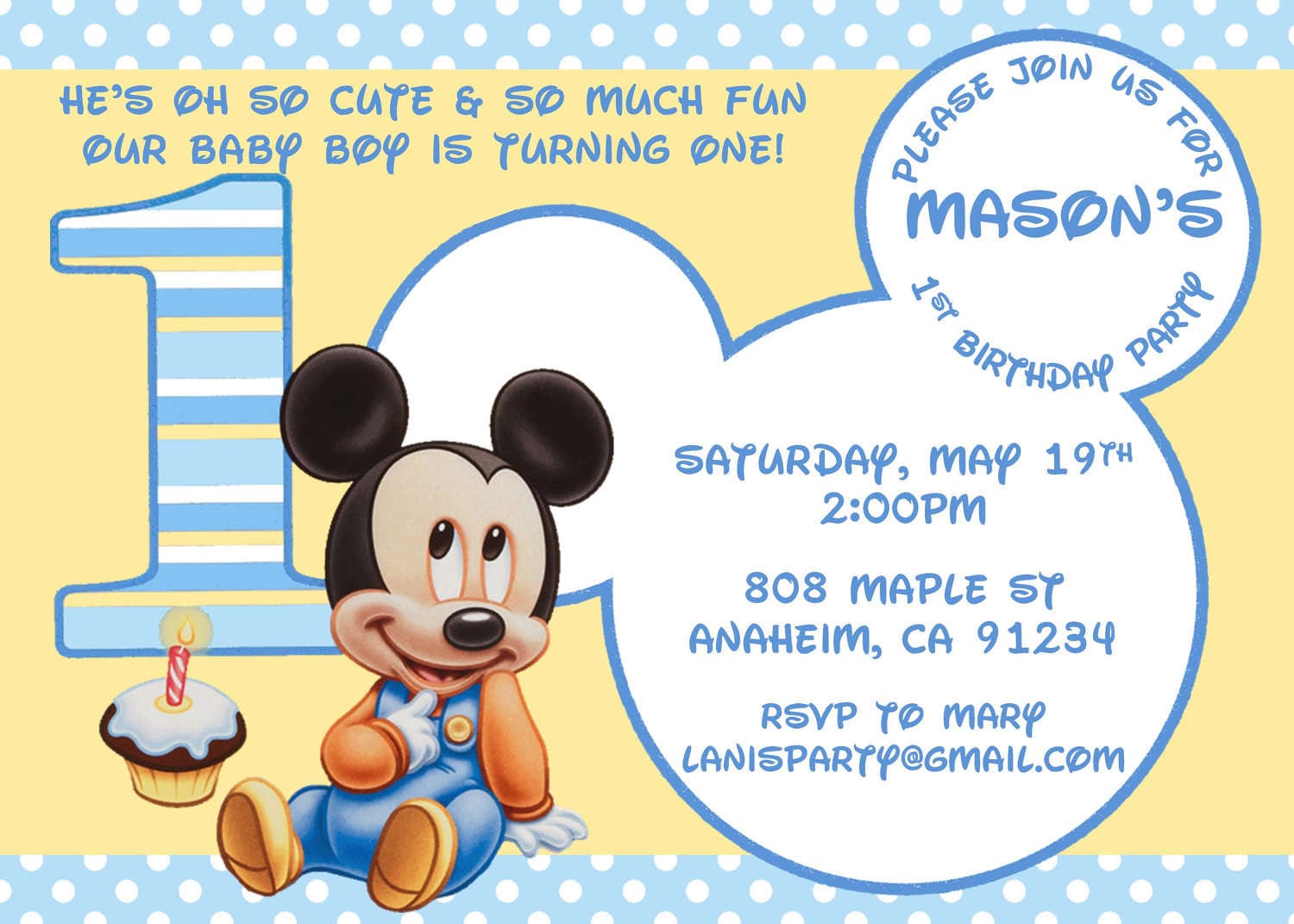 Baby Mickey Mouse Birthday Invitation Template