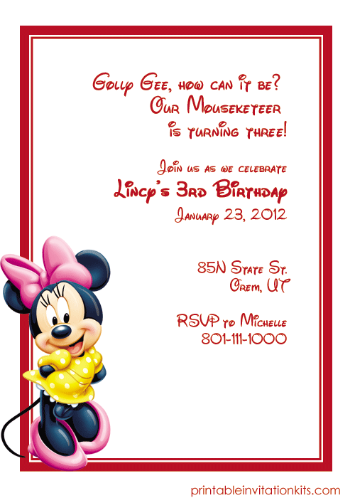 Birthday Invitation Templates Minnie Mouse
