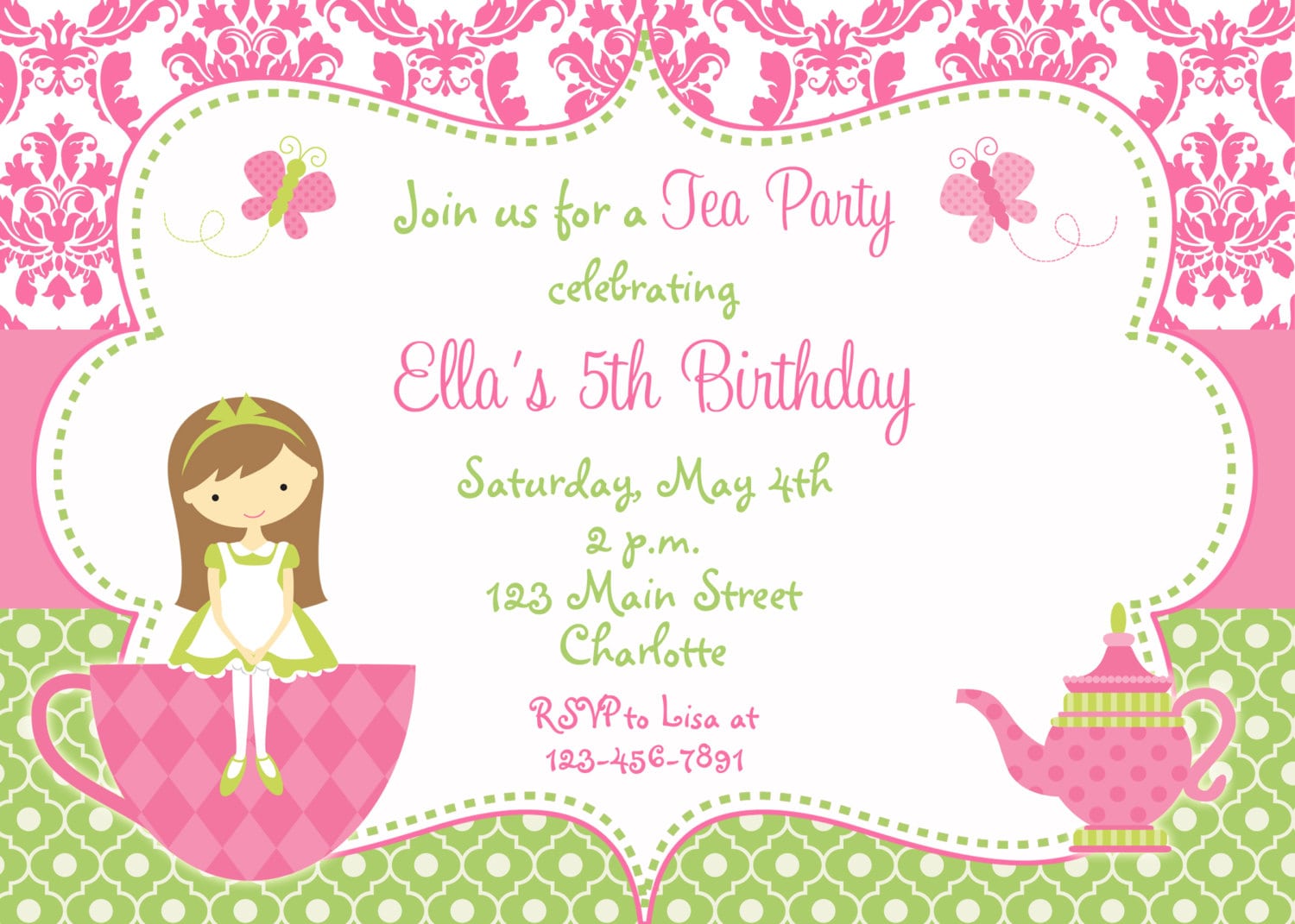 Blank Invitation For A Princess Tea Party