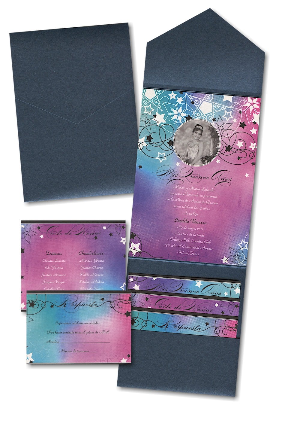 Blue And Purple Quinceanera Invitations