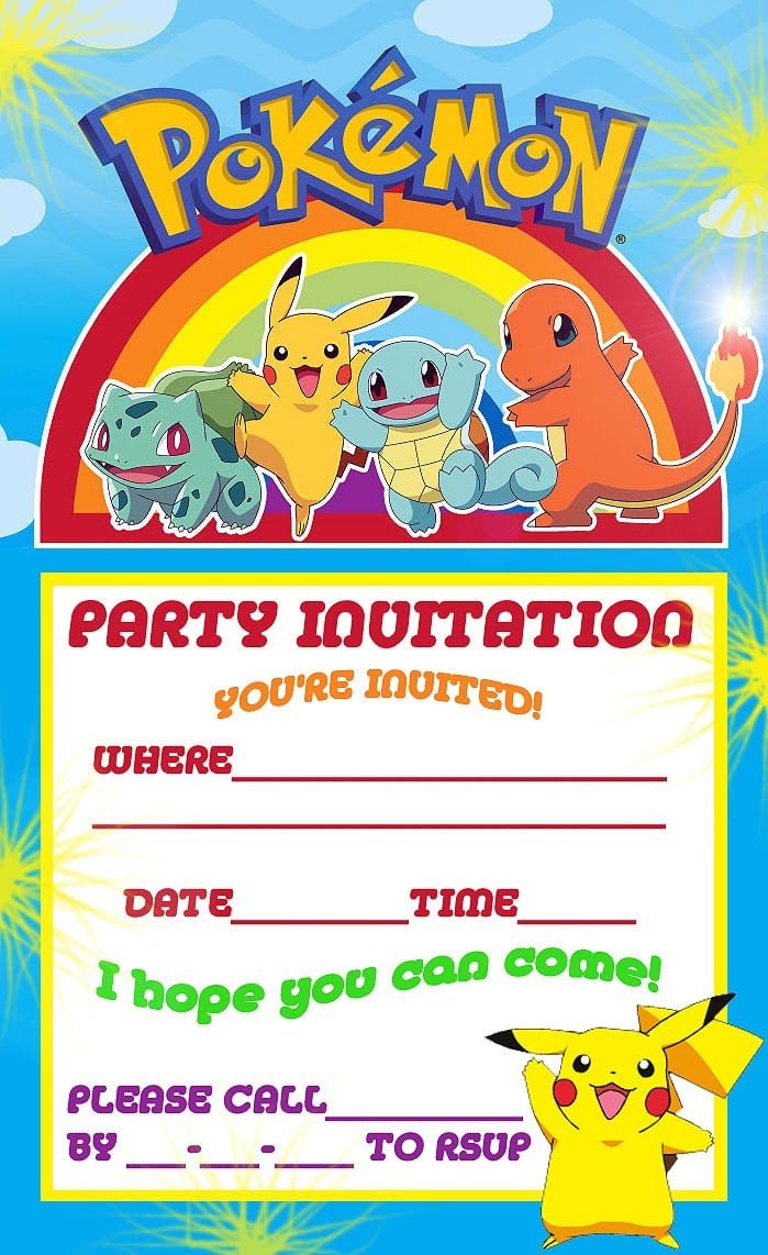Free Printable Pokemon Birthday Party Invitations