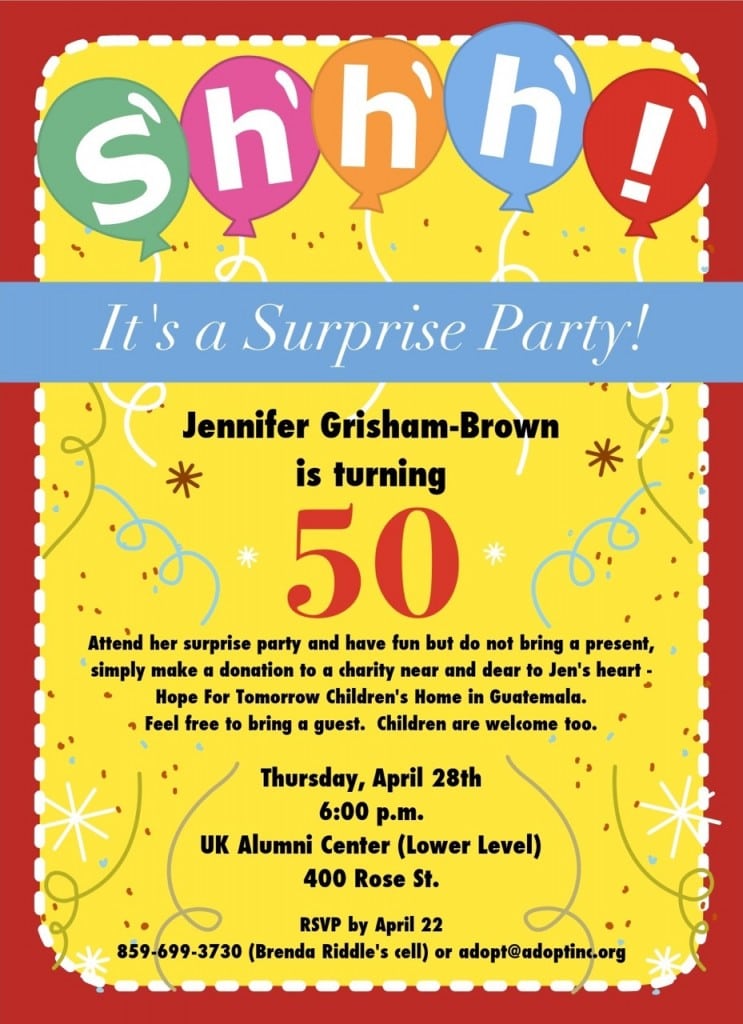 Free Surprise 50th Birthday Invitation Wording
