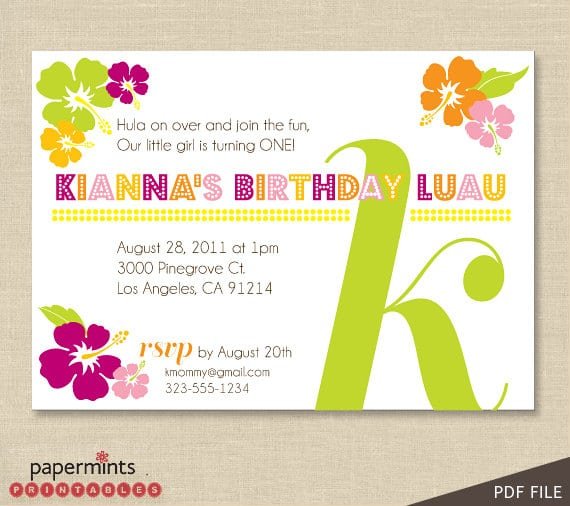 Hawaiian Party Invitations Printable