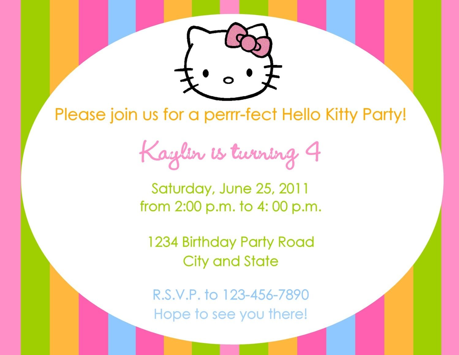 Hello Kitty Birthday Invitation Wording
