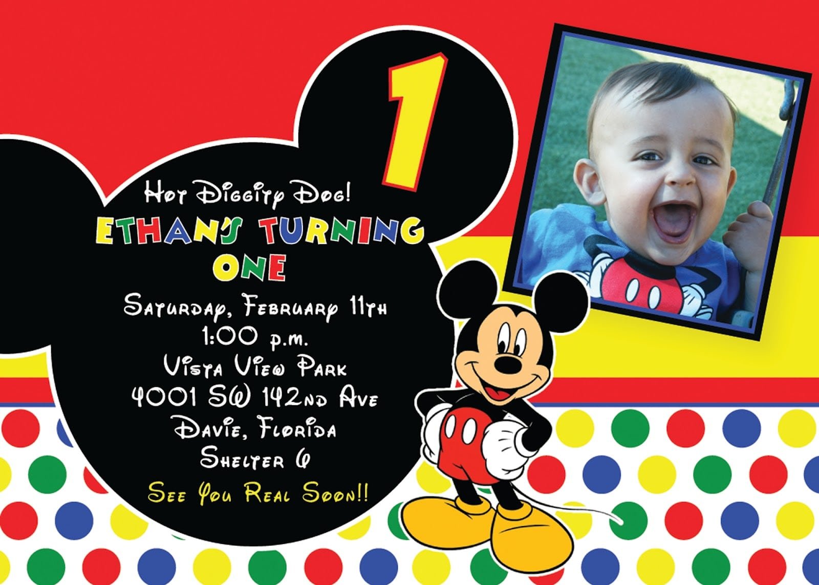 Mickey Mouse 1st Birthday Invitation Template Free
