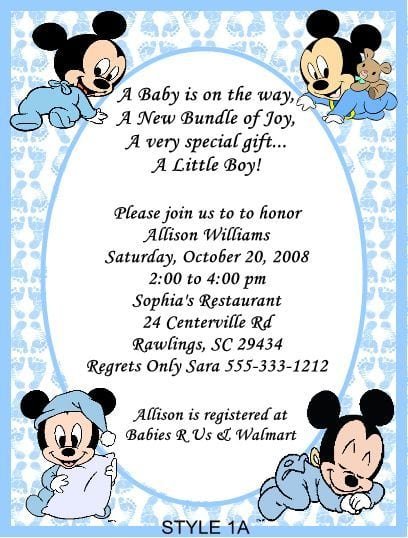 Mickey Mouse Printable Baby Shower Invitations