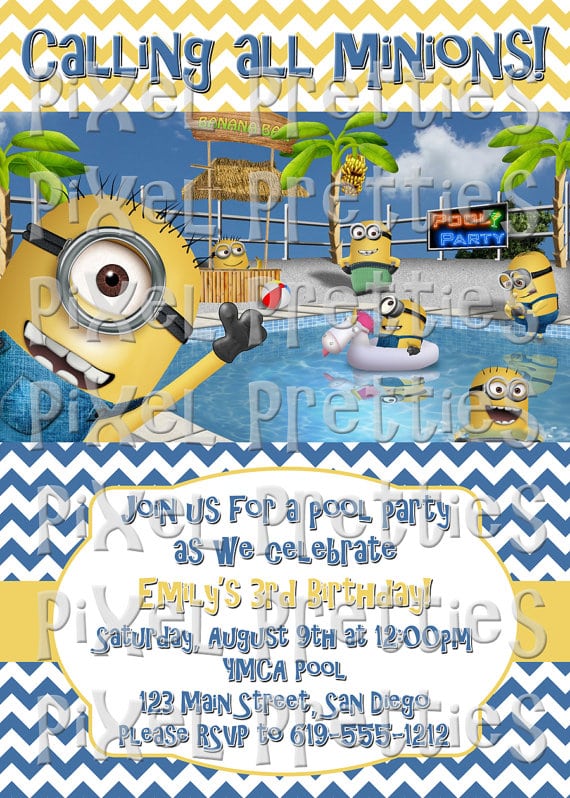 Minion Pool Birthday Party Invitation