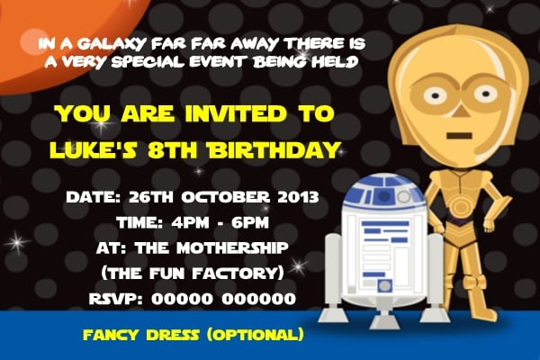 Personalised Star Wars Party Invitations Uk