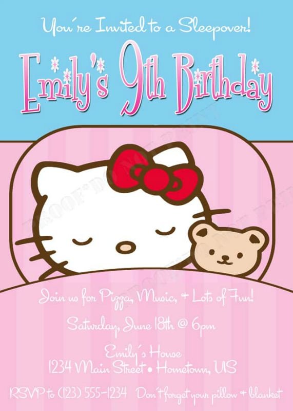 Printable Hello Kitty Sleepover Invitations