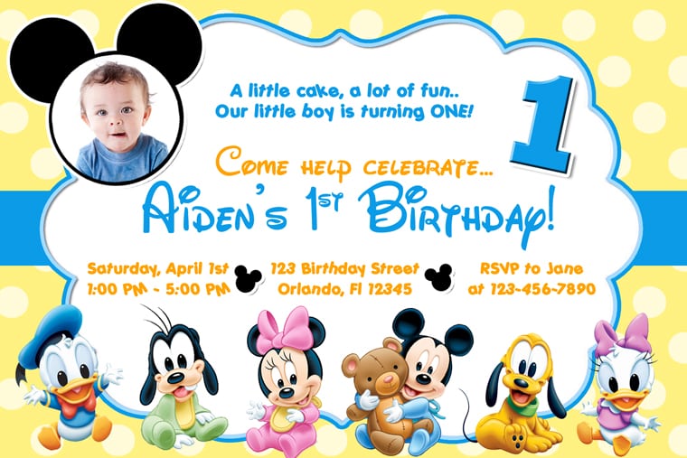 Free Printable Baby Mickey Mouse 1st Birthday Invitations