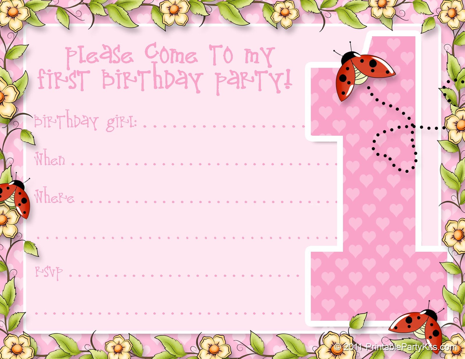 Free Printable First Birthday Invitations Girl