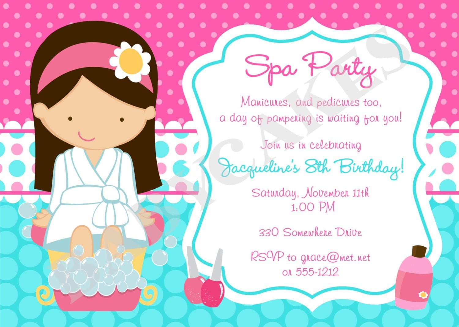 Invitation For Girl Spa Party Template