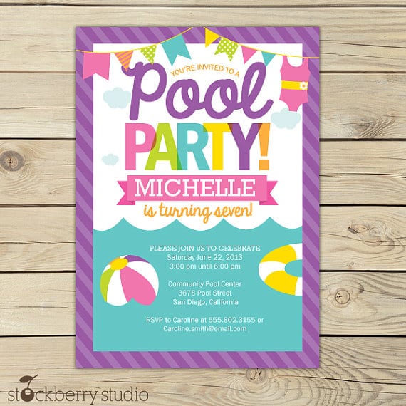 Printable Swim Party Birthday Invitation