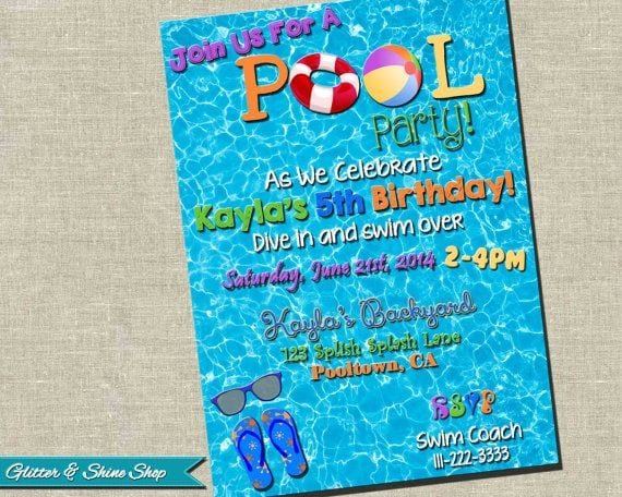 Printable Swimming Birthday Party Invitations
